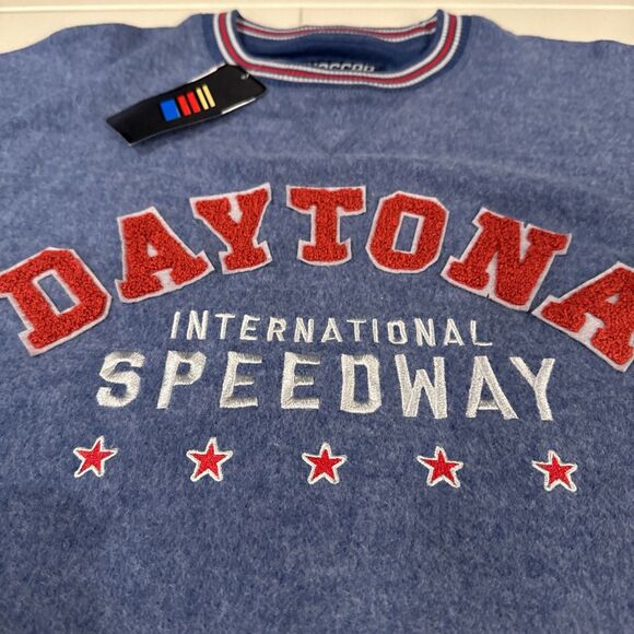 Nascar Daytona Sweatshirt Retro Applique Embroidered Crewneck Blue Soft L - Picture 5 of 8